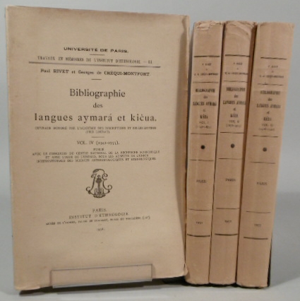 RIVET, Paul & Georges de CRQUI-MONTFORT. - Bibliographie des langues Aymar et Kicua (1540-1955).