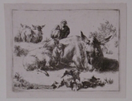 HOOGHE, Romeyn de & Nicolaes Pieterszoon BERCHEM. - Resting herd with shepherd.